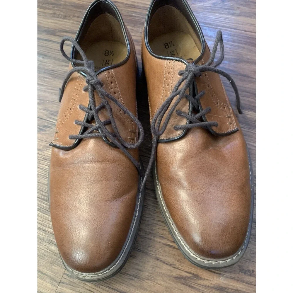 GEORGE Oxford Shoes Mens Size 8.5 Lace Up Cognac Comfort Memory Foam Dress Shoes
